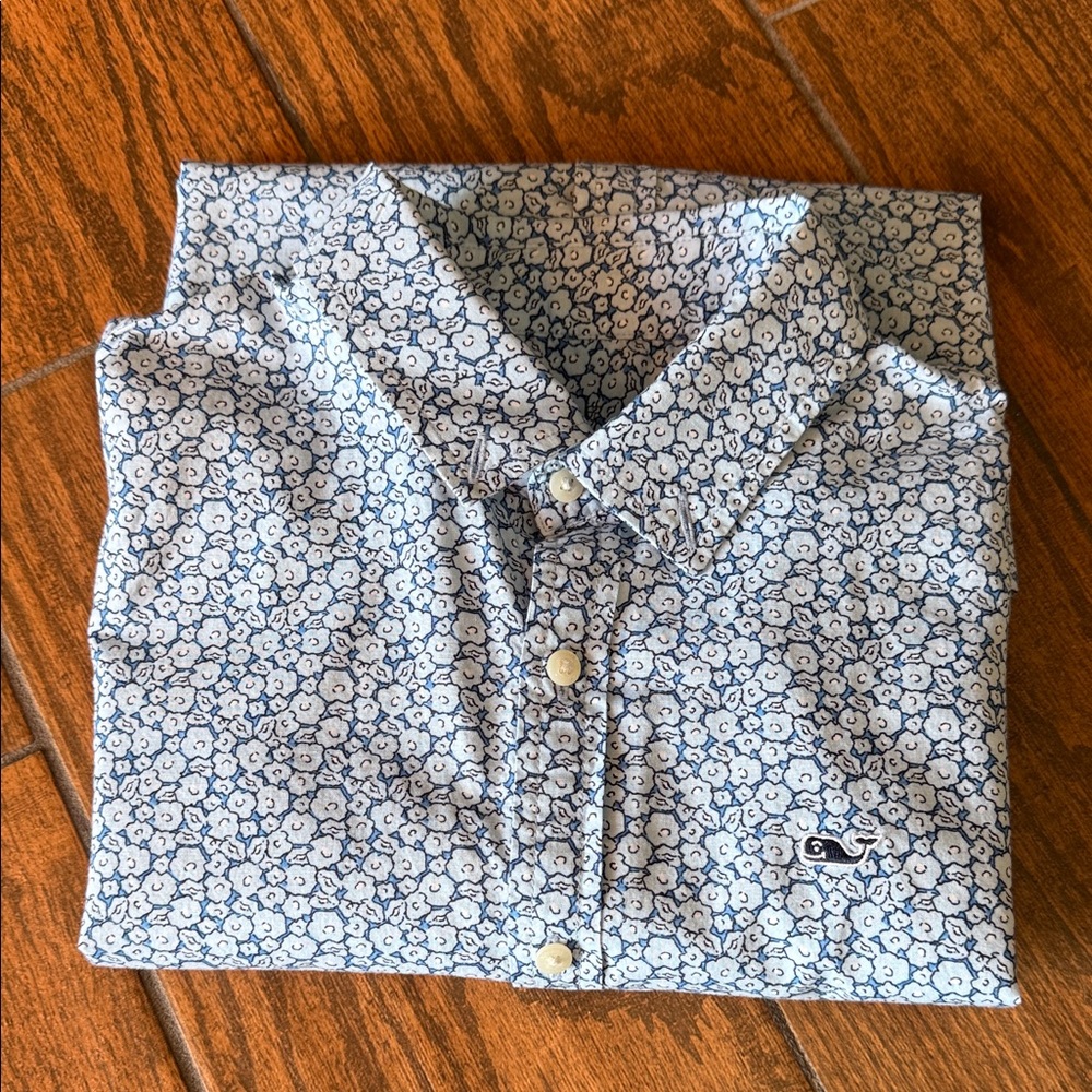 Vineyard Vines Blue and White Floral Button Down Shirt